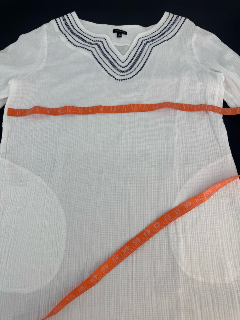 Talbots Women White Tunic Swim Cover-Up with Navy Embroidered V-Neck Size Small - Picture 6 of 11